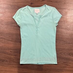 Limited Too Mint Green Aqua Teal Short Sleeve Top Gold Silver Sparkle